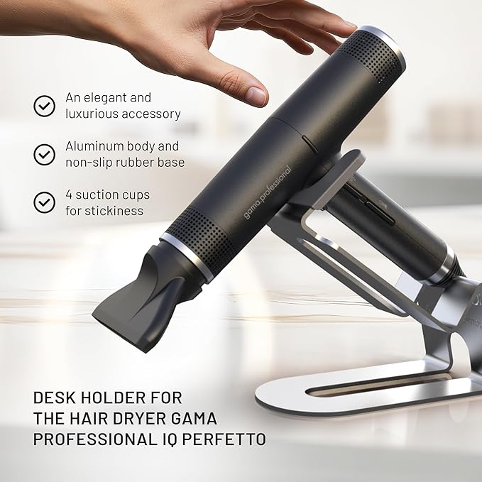 GA.MA iQ Net Hair Dryer Holder, Stainless Steel, Suction Cup Mount, Secure & Durable Salon Organization Accessory, Silver