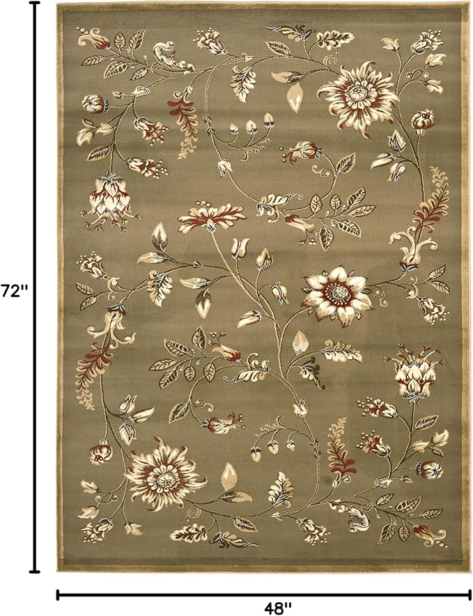 SAFAVIEH Lyndhurst Collection Accent Rug - 4' x 6', Green & Multi, Traditional Floral Design, Non-Shedding & Easy Care, Ideal for High Traffic Areas in Entryway, Living Room, Bedroom (LNH552-5291)