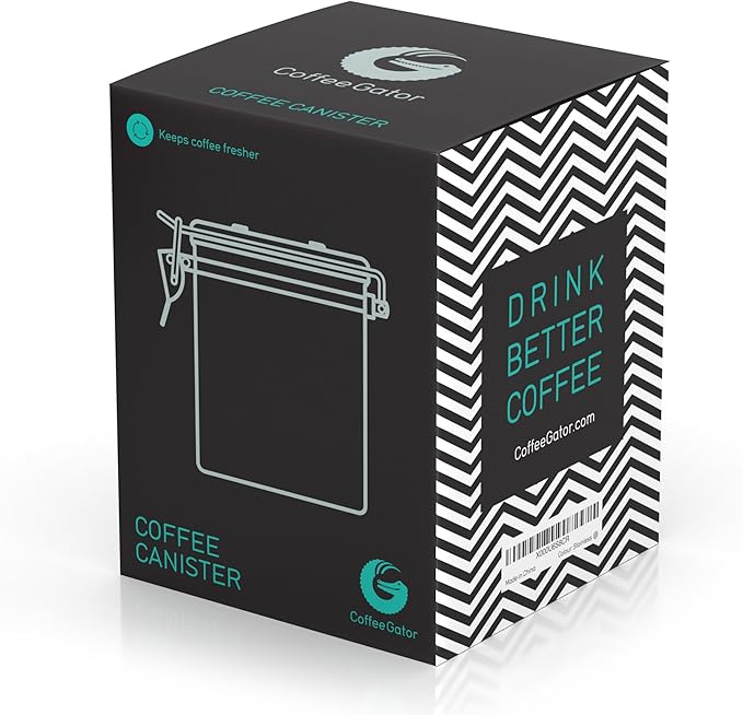 Coffee Gator Coffee Canister, Airtight 16oz Stainless Steel and 4oz Borosilicate Glass Jar Travel Kitchen Food Storage Container with Date Tracker, Scoop for Grounds, Beans, Sugar, Tea, Cookies