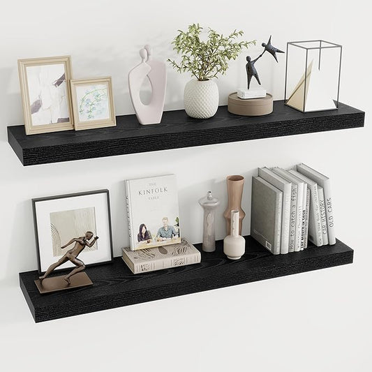 Dreamland 40 Inch Long Floating Shelves in White,9.3 Inch Deep Floating Shelf for Wall,Large Display & Storage Shelf, Wall Shelf for Bathroom Bedroom Living Room Kitchen Office，Set of 2