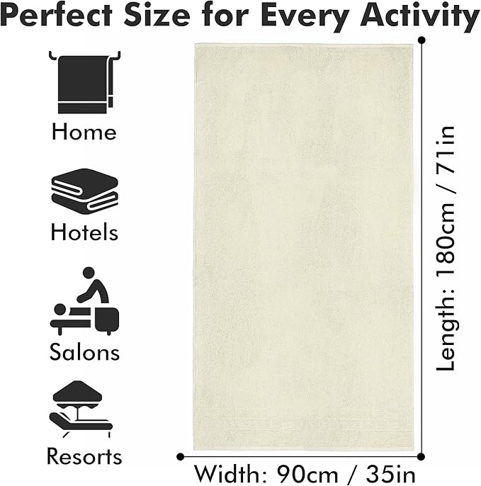 Bath Sheets – Extra Large Bathroom Sheet Set – Pack of 2 Jumbo Towels Ivory (71x35in) – 100% Cotton Soft Quick Dry Large Bath Towels for Adults Hotel Spa Bathroom Use