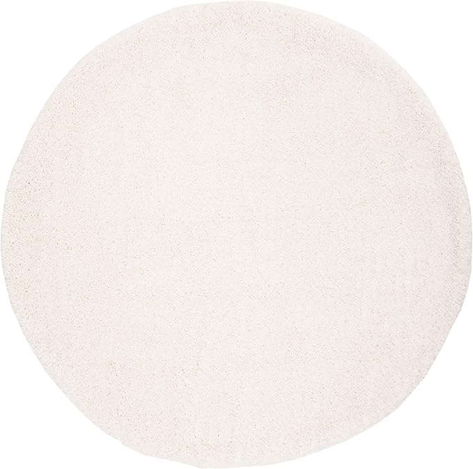 SAFAVIEH Fontana Shag Collection Area Rug - 5'3" Round, Ivory, Solid Design, Non-Shedding & Easy Care, 2-inch Thick Ideal for High Traffic Areas in Living Room, Bedroom (FNT800A)
