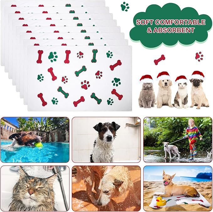 8 Pcs Dog Towels for Drying Dogs Cats Pet Towels Bulk Puppy Microfiber Quick Drying Paw Bath Bathing Supplies Absorbent for Medium Pets (Red Green,40 x 24 Inch)