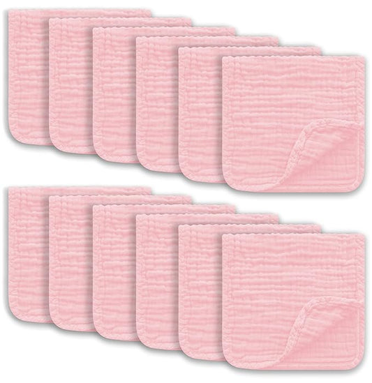 Muslin Burp Cloths Large 100% Cotton Hand Washcloths for Boys & Girls, Baby Essentials Extra Absorbent and Soft Burping Rags for Newborn Registry (Pink, 12-Pack, 20" X10")