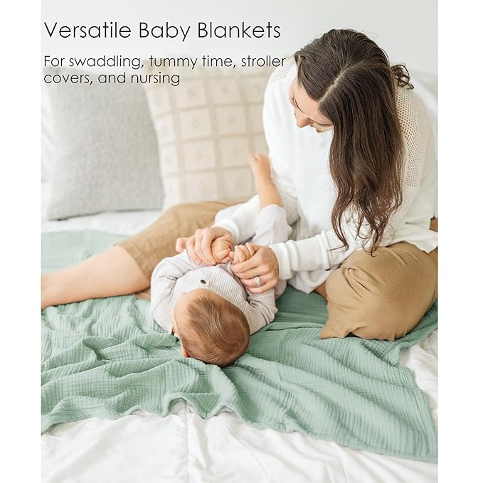 Muslin Baby Blanket for Boys and Girls, Neutral Cotton Crib Blanket for Newborn Infant Toddler - Soft and Breathable Baby Quilt (Green)