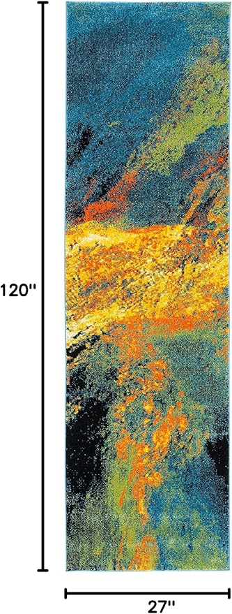 SAFAVIEH Galaxy Collection Runner Rug - 2'3" x 10', Blue & Yellow, Modern Abstract Design, Non-Shedding & Easy Care, Ideal for High Traffic Areas in Living Room, Bedroom (GAL117L)