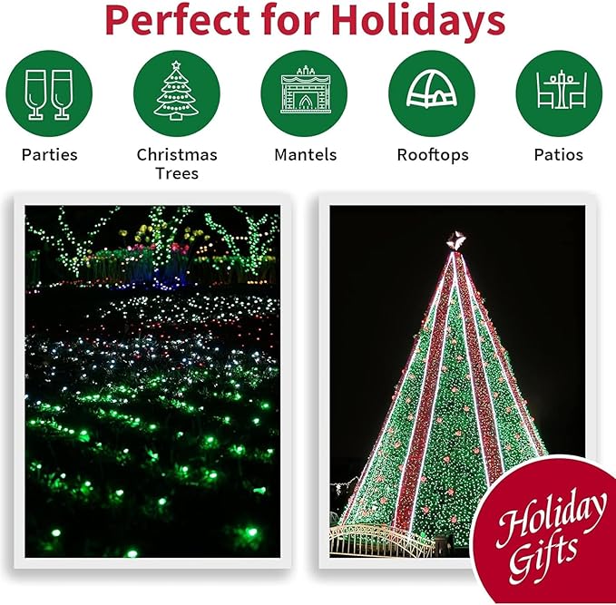 LAMPHOME St. Patrick's Day String Lights, 64.8FT 300LED Green Christmas Lights, Waterproof Halloween Connectable Christmas Tree Light for Outdoor Indoor Patio Home Party Garden Yard Decor