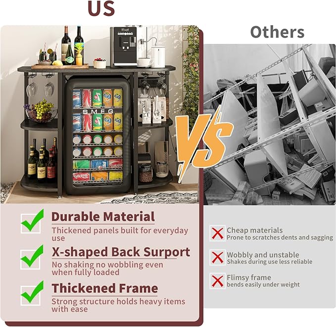Mini Fridge Stand with Power Outlet and Led Light,Microwave Stand with Storage,Mini Fridge Cabinet with Wine Rack,Bar Cabinet with Fridge Suitable for Kitchen,Dining Room,Living Room,Black