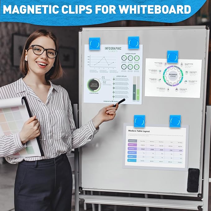 Grtard Strong Magnetic Clips, 2.2 Inch Extra Large Magnetic Clips Heavy Duty, 6Pack Magnet Clip for Fridge, Clip Magnets for Refrigerator, Whiteboard, Classroom, Kitchen, Office Organizer (Blue)