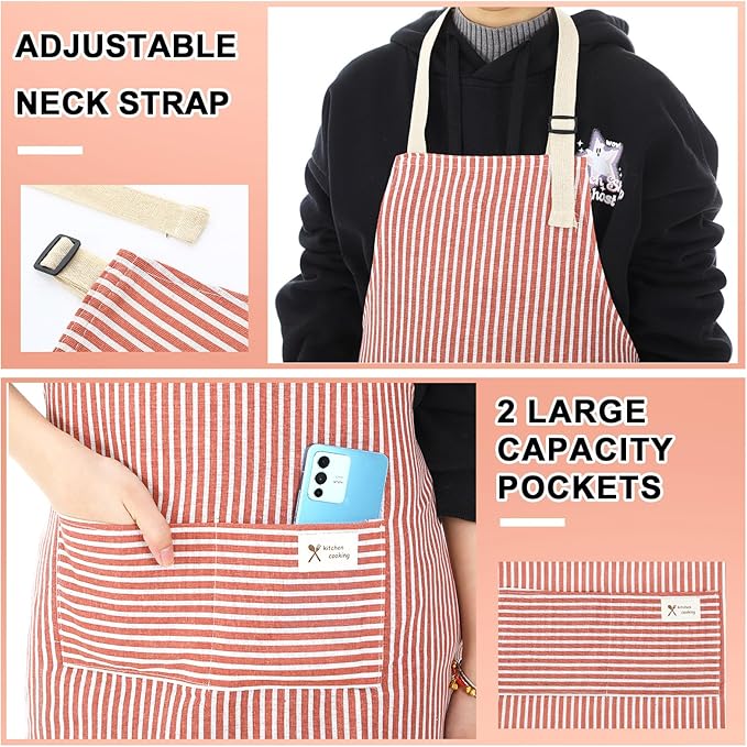 Janmercy 24 Pcs Aprons for Women Men with 2 Pockets Linen Cooking Kitchen Apron Adjustable Bib Chef Apron Bulk Aprons Unisex