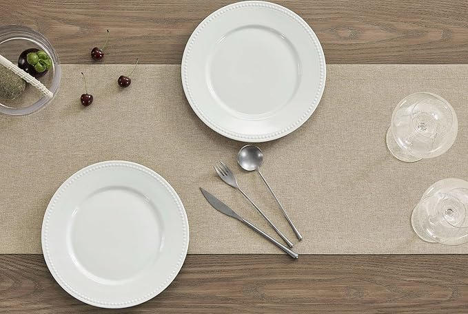ZeeMart Basic Linen Style Table Runner, 14 x 48 Inch Natural Chambray, Rustic Farmhouse Neutral Beige Table Runners 48 Inches Long, Everyday Polyester Table Runner - Machine Washable & Easy Care