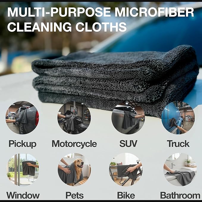 Car Drying Towel Microfiber - 24"x36" Jumbo Size, 1200 GSM Ultra-Thick, Scratch-Free & Super Absorbent, Zero-Lint Cloth for Car, Truck & SUV Pro Detailing - Dries Entire Vehicle in One Pass