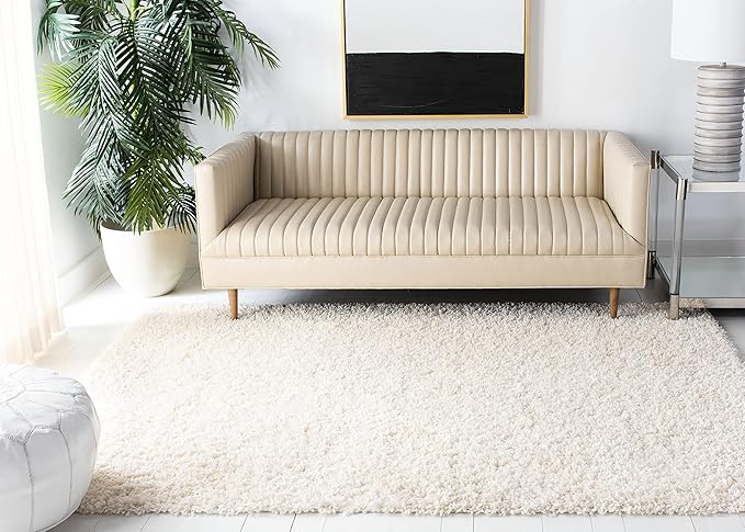 SAFAVIEH August Shag Collection Area Rug - 5'3" x 7'6", Ivory, Solid Design, Non-Shedding & Easy Care, 1.5-inch Thick Ideal for High Traffic Areas in Living Room, Bedroom (AUG200C)