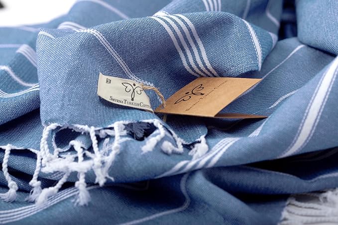 SMYRNA TURKISH COTTON Classical Series Throw Blanket 50x60, Outdoor Blankets, Throws and Blankets for Couch, Sofa, Bed, Chair, Beach Picnic, Travel Boho Turkish Blanket, Dark Blue