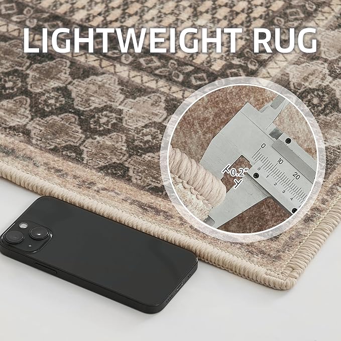 NICETOWN Machine Washable 3x5 Area Rugs - Non-Slip Brown Soft Rug with Rubber Back Foldable Lightweight Carpet Stain Resistant Pet & Kids Friendly Indoor Mat for Kitchen Bedroom Living Room, Brown