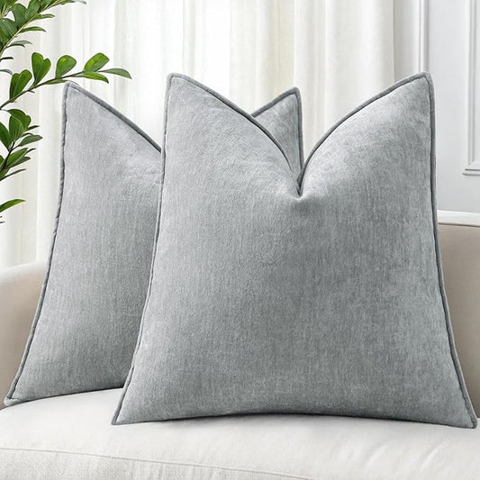 decorUhome Spring Couch Throw Pillow Covers 18x18 Set of 2, Decorative Soft Velvet Modern Cozy Chenille Pillow Cases with Elegant Design for Sofa Bed Living Room Home Decor, Ultimate Gray