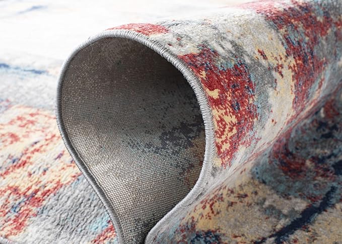 SAFAVIEH Jasper Collection X-Large Area Rug - 12' x 15', Grey & Red, Modern Abstract Design, Non-Shedding & Easy Care, Ideal for High Traffic Areas in Living Room, Bedroom (JSP101C)