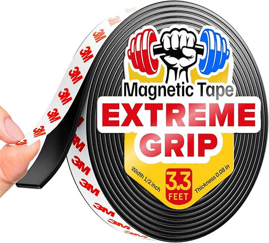 X-bet MAGNET Magnetic Tape Strip with Adhesive Backing - 1/2 Inch x 3.3 Feet - Magnetic Tape Roll for Craft and DIY Projects - Sticky Magnets for Refrigerator Whiteboard Dry Erase Board