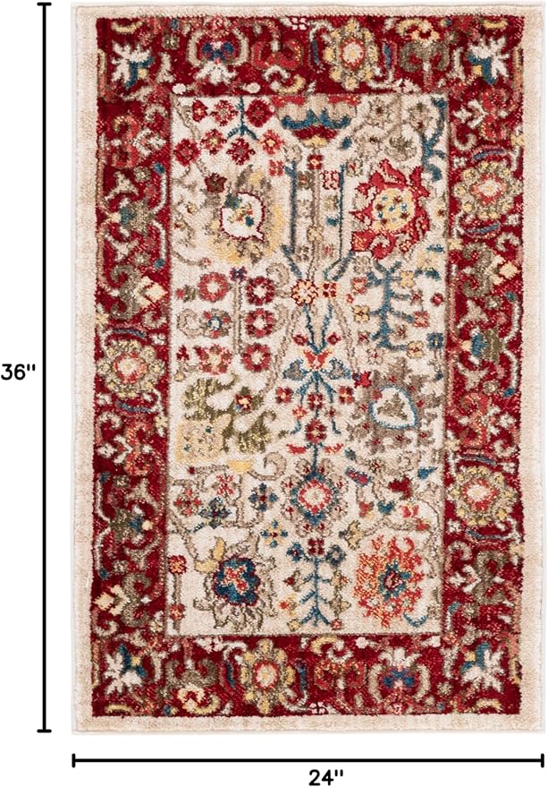SAFAVIEH Kashan Collection Area Rug - 2' x 3', Ivory & Red, Traditional Oriental Design, Non-Shedding & Easy Care, Ideal for High Traffic Areas in Living Room, Bedroom, Dining (KSN303D-2)