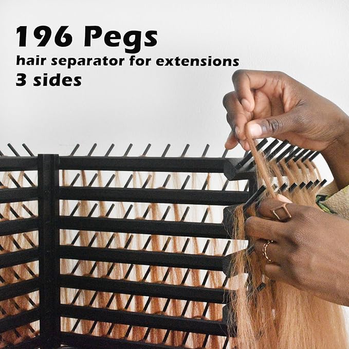 Braiding Hair Rack with 196 Pegs, Hair Extension Holder with 4 Tiers Storage Cart, Classical Black Braiding Rack Stand for Hair Braider, Sturdy Hair Rack for Salon, Home, Braiding School