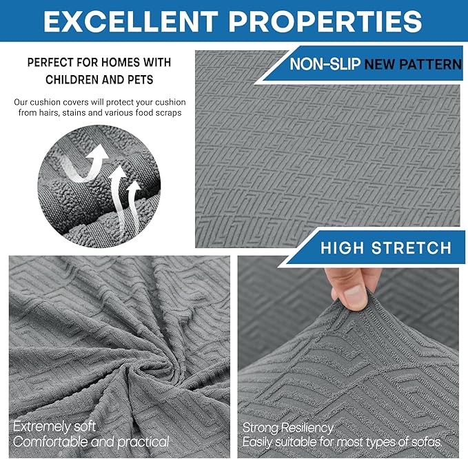 XINEAGE 2025 New 3 Pieces Couch Covers for 2 Cushion Sofa Super Stretch Loveseat Slipcover Pet Dog Universal Slip Cover Anti Slip Love Seat Furniture Protector (Light Gray, 55"-69")