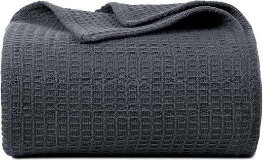 Bed & Bath Home Premium 100% Cotton Waffle Weave Blanket Queen Size – Soft Breathable Lightweight Comfort, Natural All-Season Bed Blanket, Easy-Care Bedspread for Bed & Couch (Grey)