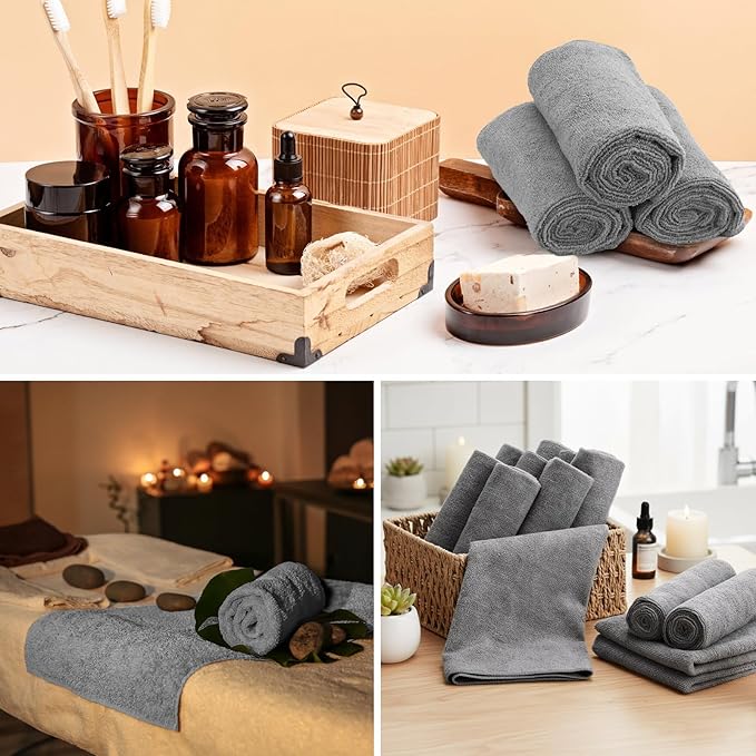 48 Pack Bleach Proof Towels 16x 26inch Microfiber Absorbent Hair Towels Bulk Bleach Salon Hand Drying Cloth for Gym Bath Spa Shaving Shampoo Home (Light Gray)