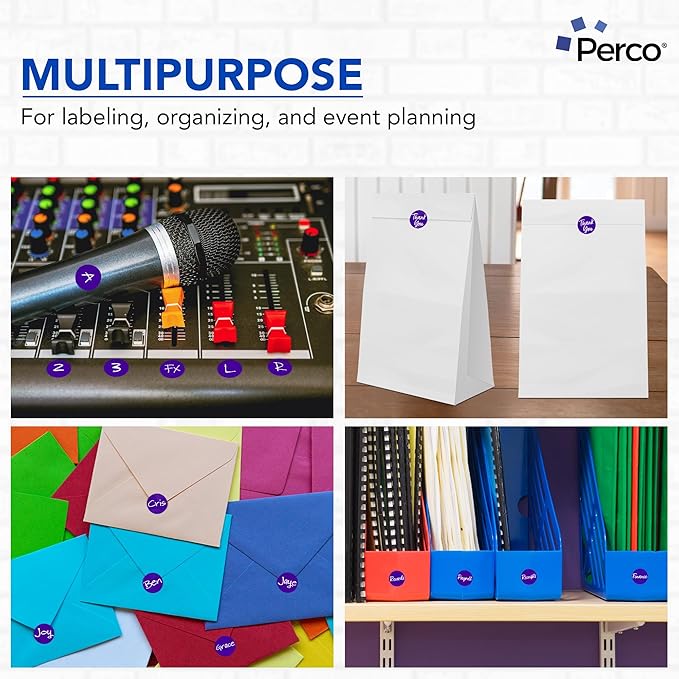 Perco Purple 1-Inch Round Circle Dot Sticker Labels - Multi-Roll Pack (3 Rolls, 1,000 Labels Each) - Permanent Adhesive, Vibrant Colors, Strong Hold - Perforated for Easy Use - Made in USA