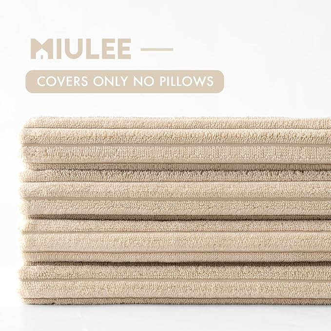 Boho Throw Pillow Covers 18x18 Set of 4 - Beige Corduroy Cushion Covers