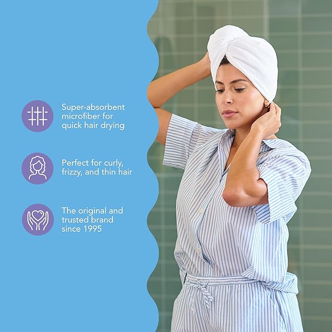 Turbie Twist 2-Pack Microfiber Hair Towel for Beauty, Travel, Gifting - Wrap Turban for Straight, Wavy & Curly Hair - Premium Personal Care - Kashmir & Frosted Mint
