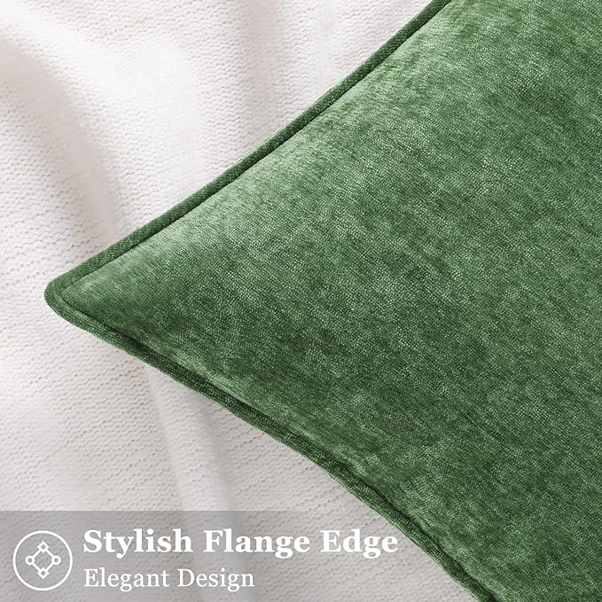decorUhome Spring Couch Throw Pillow Covers 16x16 Set of 2, Decorative Soft Velvet Modern Cozy Chenille Pillow Cases with Elegant Design for Sofa Bed Living Room Home Decor, Moss Green