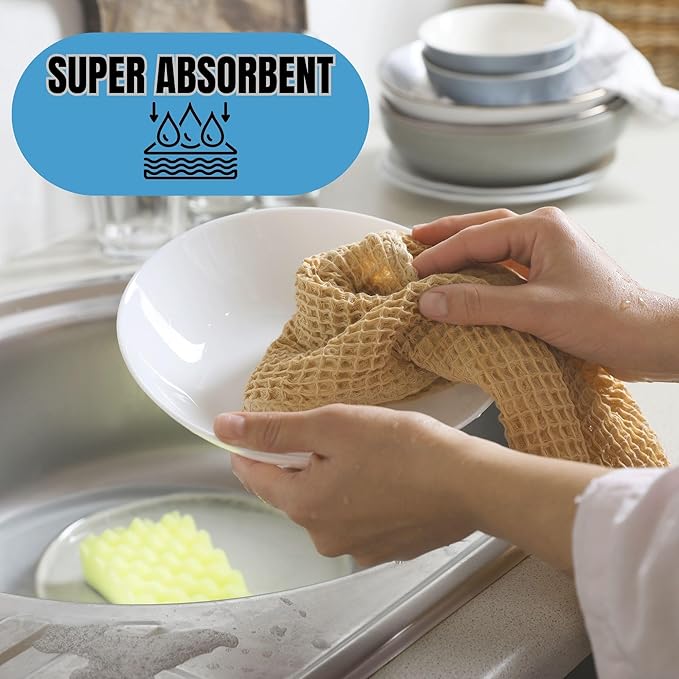 Magnetic Waffle Weave Microfiber Kitchen Towel, Multipurpose Cleaning Dish Cloth with Magnet and Hook, Soft Absorbent Quick Drying, 20x16 Inches, 6-Pack, Navy/Gray