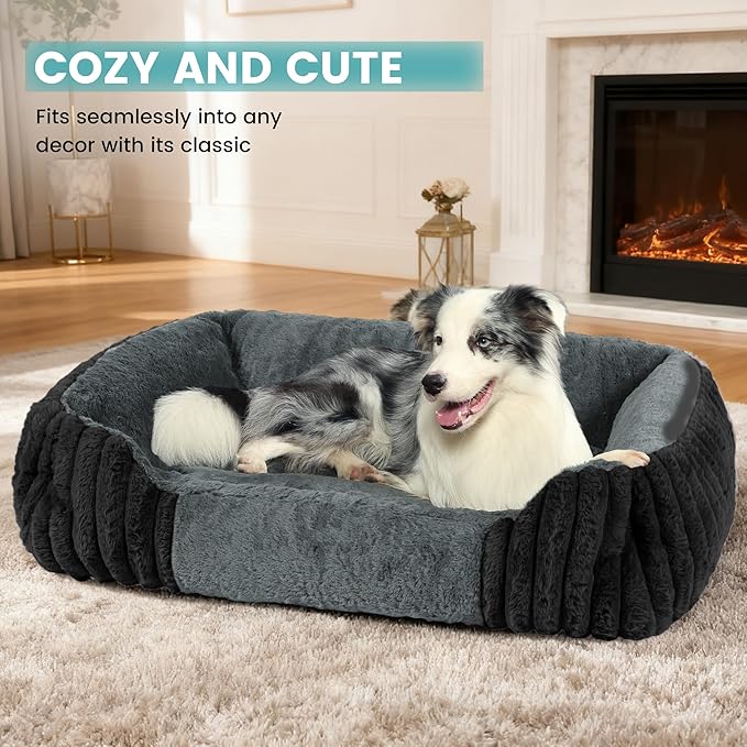 Dog Beds for Extra Large Dogs 39x32 Inch, Comfort-Sided Orthopedic XL Dog Bed Couch with Breathable Shredded Memory Foam, Faux Rabbit Fur Pet Bed, Non-Detachable, Non-Slip, Machine Washable