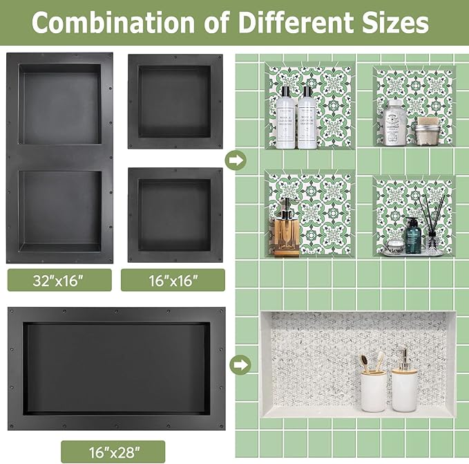 Suteck Shower Niche 16"x 28" Outer Size, Single Shelf Large Niche Inner Size 24"x 12" Tile Ready Niche for Showers Bathroom Storage Recessed Shower Box