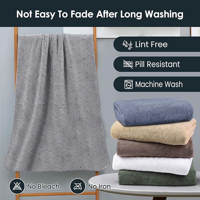 Microfiber Bath Towels, Oversized, Ultra Soft, Super Absorbent and Fast Drying, No Fading and Multipurpose Use for Sports, Travel, Fitness, SPA and Yoga (Coral Fleece - Grey, 30 in x 60 in)
