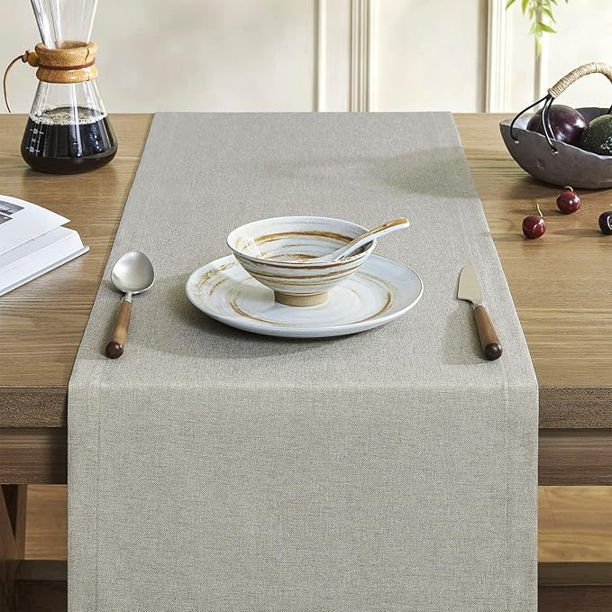 ZeeMart Basic Linen Style Table Runner, 14 x 60 Inch Vintage Grey Chambray, Rustic Farmhouse Grey Table Runners 60 Inches Long, Everyday Polyester Table Runner - Machine Washable & Easy Care