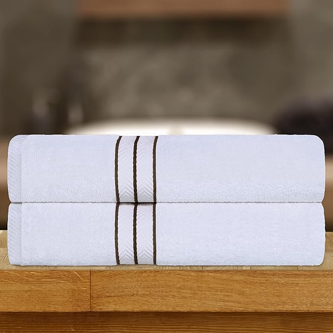 Superior Hotel Turkish Cotton 2 Piece Bath Sheet Set, Extra Large Oversized Ultra Plush Heavyweight Spa Essentials, Thick Absorbent and Soft, Dobby Border, Includes 2 Bath Sheets, Latte