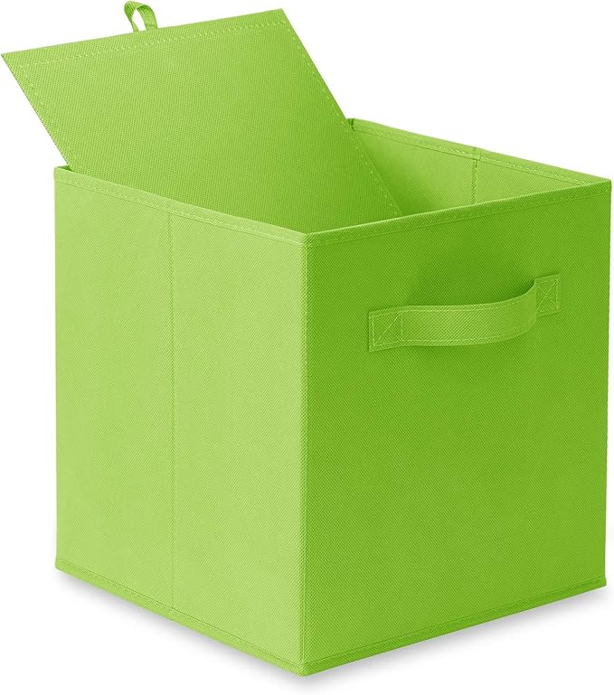 Casafield Set of 6 Collapsible Fabric Cube Storage Bins, Lime Green - 11" Foldable Cloth Baskets for Shelves, Cubby Organizers & More