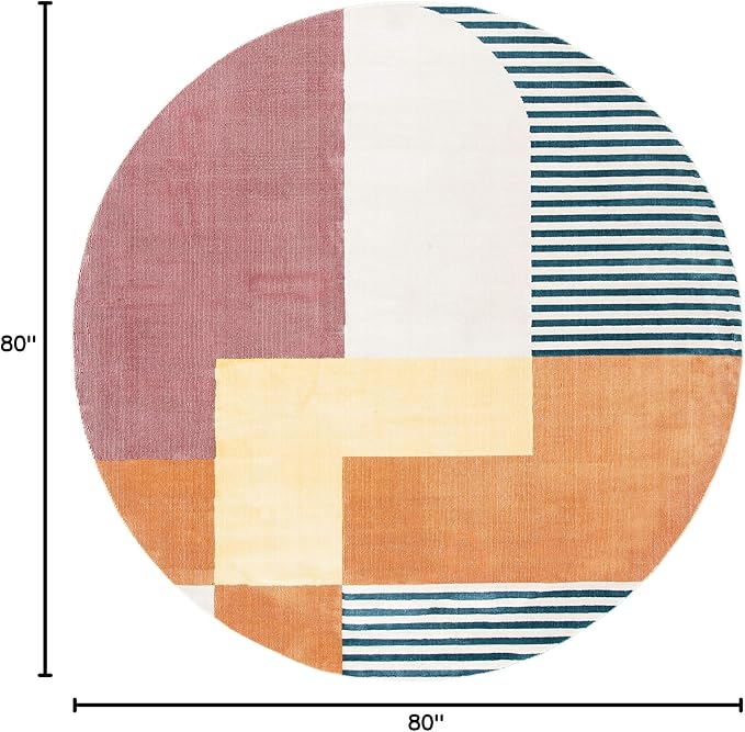 SAFAVIEH Orwell Collection 6'7" Round Rust/Yellow ORW368P Mid-Century Modern Abstract Non-Shedding Living Room Bedroom Area Rug
