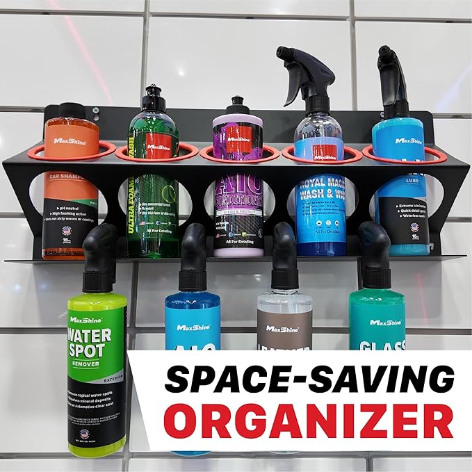 Universal Spray Bottle Holder (2-Pack) – Holds 4 IK Trigger Sprayers (34oz Bottles) with 3 Small Holes – Sturdy & Lightweight Wall-Mounted Organizer for Detailing Accessories, Easy to Install