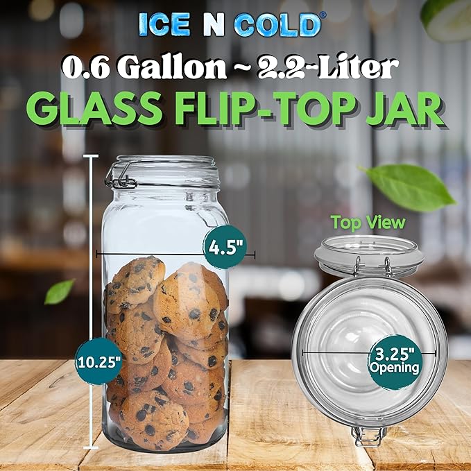 Airtight Glass Storage Jars with Clamp Lid – Food Storage Containers with Rubber Gasket Seal – Pantry & Kitchen Canisters for Dry Goods, Coffee, Sugar, Pasta – 0.4L to 4L Sizes (4, 75oz | 2.2L)