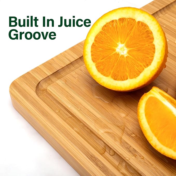 Bamboo Cutting Board Set of 3, Cutting Boards For Kitchen with Juice Groove, Bamboo Chopping Board Set, Serving Board Set for Meat, Fruit Vegetable and Cheese