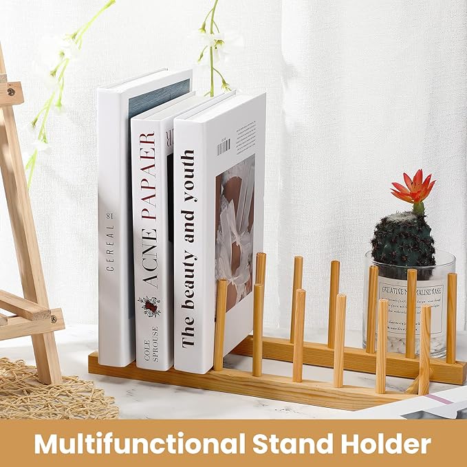 Thenshop 8 Pcs Wooden Plate Rack Organizer for Cabinet, 8 Slots Plate Drying Rack, Dish Organizer Holder, Pot Lid Stand, for Bowl Cup Cutting Board Kitchen Storage