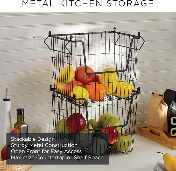 DII Metal Wire Mesh Stackable Utility Storage Bin, Large Rectangle, 13x10x11", Bronze