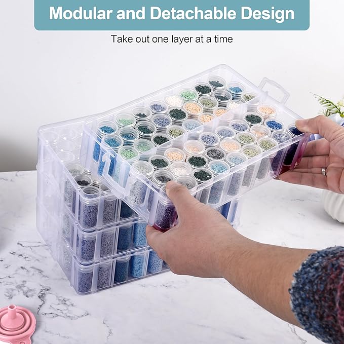 Diamond Painting Storage Container, 4-Tier Bead Organizer Box with 200 Slots, Stackable Crafts Organizers for DIY Diamond Art Accessories Craft Jewelry Bead Storage