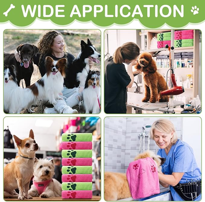 8 Pcs Dog Towels for Drying Dogs Cats Pet Towels Bulk Puppy Microfiber Quick Drying Paw Bath Bathing Supplies Absorbent for Medium Pets(Hot Pink,Green,40 x 24 Inch)
