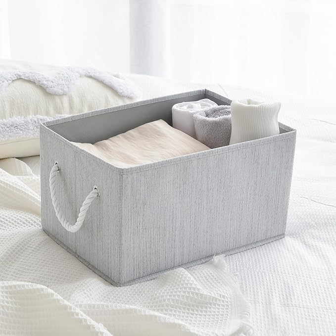 Sukkiri Pack of 2 Large Storage Bins Closet Organizer System, Sturdy Foldable Storage Boxes for Organizing Clothing, Sheets, Books - Shelf Organizer Shelves Basket Storage Bin 14.7"x 10.24"x 8.27"