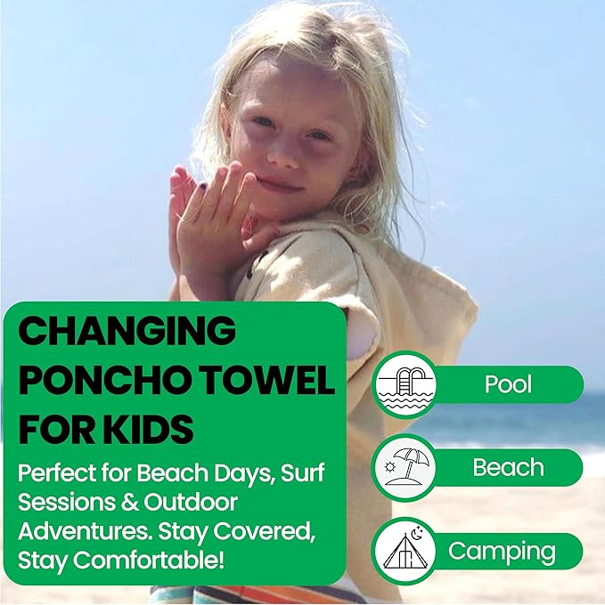 COR Surf Poncho Changing Towel Robe with Hood and Front Pocket for Kids, Doubles Up As Beach Towel and Blanket, Made of Quick Dry Microfiber, Fits Ages 3-8 Years Old (Dark Blue, one Size fits Most)