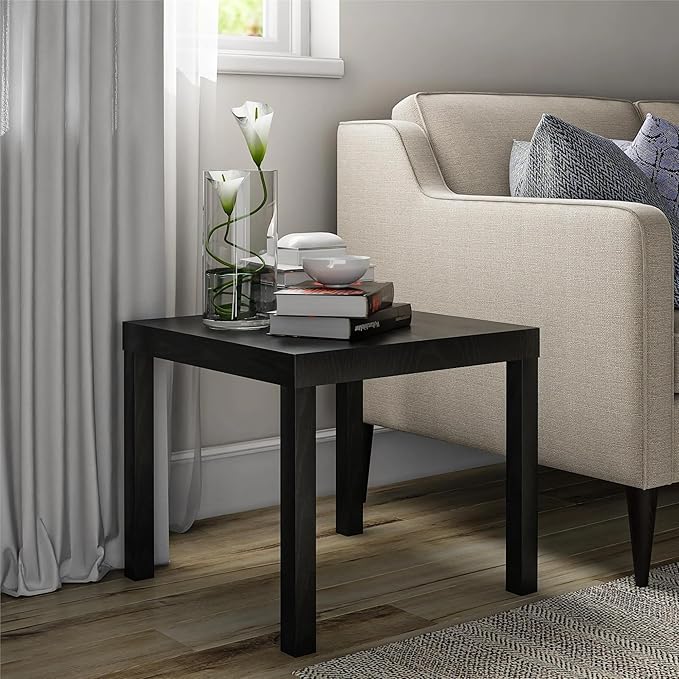 Parsons End Table Black Oak, 17.5" H x20 W x20 D, PVC Laminated Hollow Core, Water Resistant, Sturdy Square Construction, Minimal Assembly, for Living Room/Dorm/Small Apartment, 2026, Home Essential