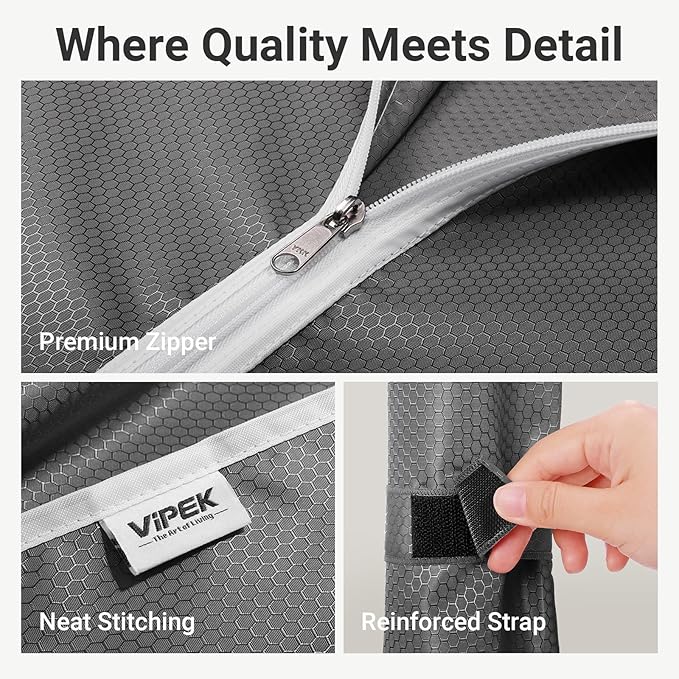 VIPEK R2C Medium Rolling Garment Rack with Cover Heavy Duty Clothes Rack Adjustable Clothing Rack for Hanging Clothes Portable Closets with Double Rods, Wardrobe on Wheels, Black Rack with Grey Cover